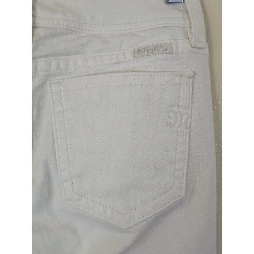 Miss Me White Distressed Capri Jeans Womens 25 Signature Cuffed Stretch